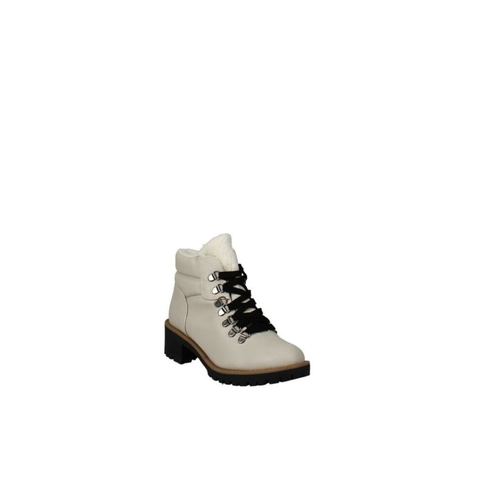 SUGAR Womens Beige Lug Sole Round Toe Block Heel Lace-Up Hiking Boots 8